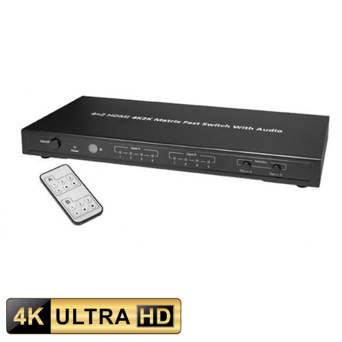 HDMI Matrix 4 hyrje - 2 dalje 4K (2160P@30Hz), 3D dhe Full HD (1080p)
