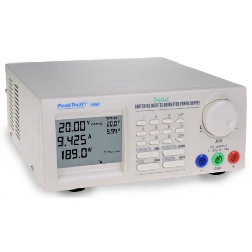 Peaktech Switch. Mode DC Power Supply with RS-232 C+RS-485, 1-20 V/0-10 A DC
