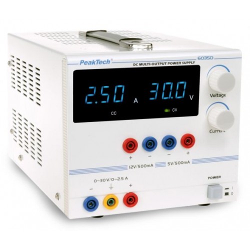 Digital Laboratory power supply 0-30 V/0 - 2,5 A DC, 5/12 V/0,5 A fixed