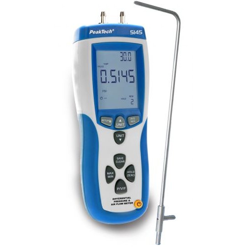 Peaktech "2 in 1" Professional Pressure-Difference & Air Flow Meter with USB